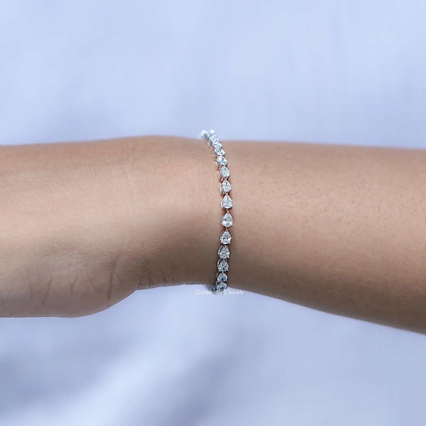 Pear Cut Diamond Tennis Steel Bracelet in Unique Pattern 
