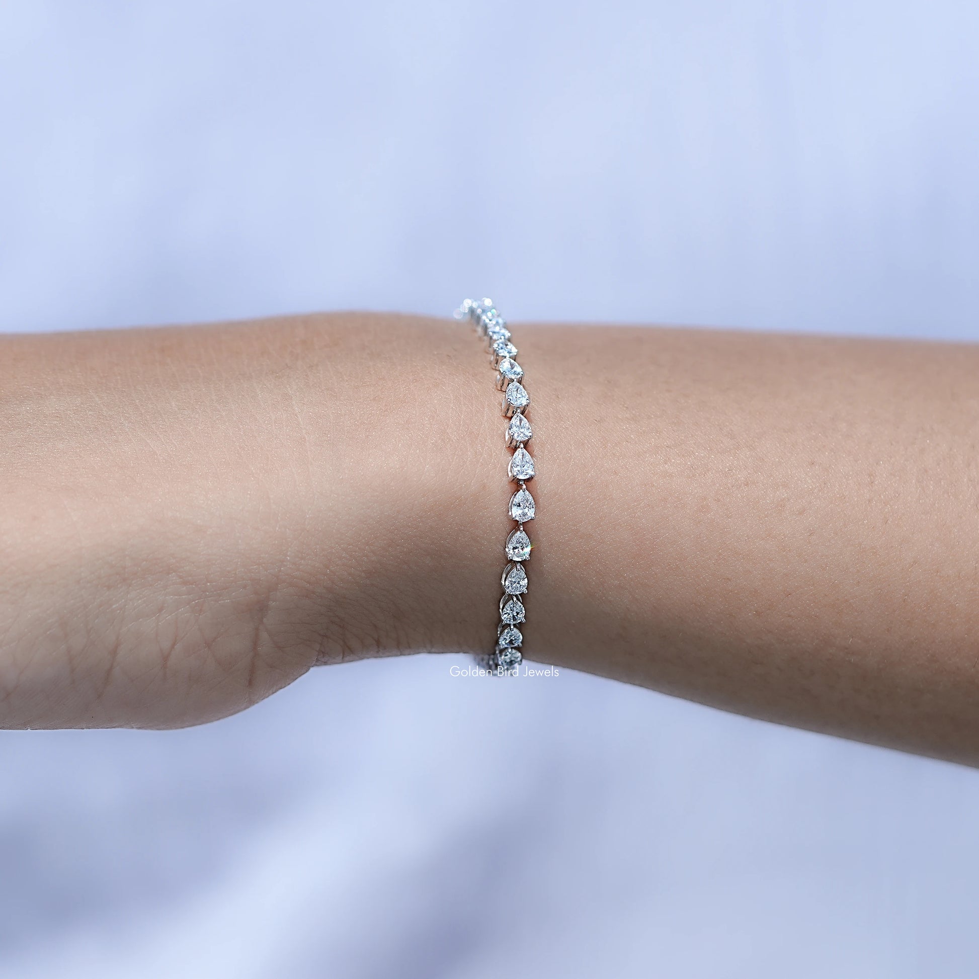 Pear Cut Diamond Tennis Steel Bracelet in Unique Pattern 
