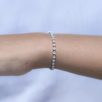 Pear Cut Diamond Tennis Steel Bracelet in Unique Pattern 
