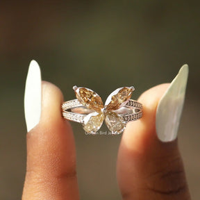 [Pear Marquise Cut Moissanite Engagement Ring]-[Golden Bird Jewels]