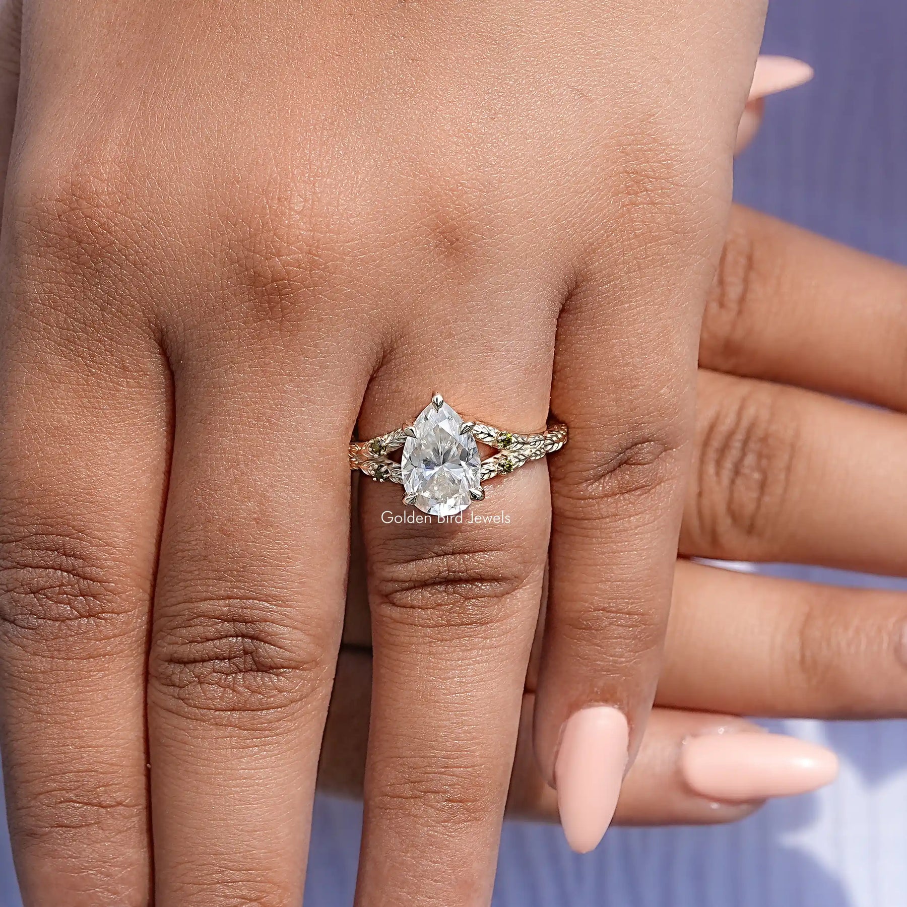 Pear Cut Moissanite Accent Engagement Ring