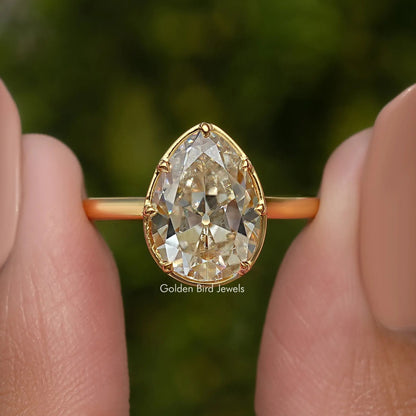 Pear Old Mine Cut Moissanite Engagement Ring