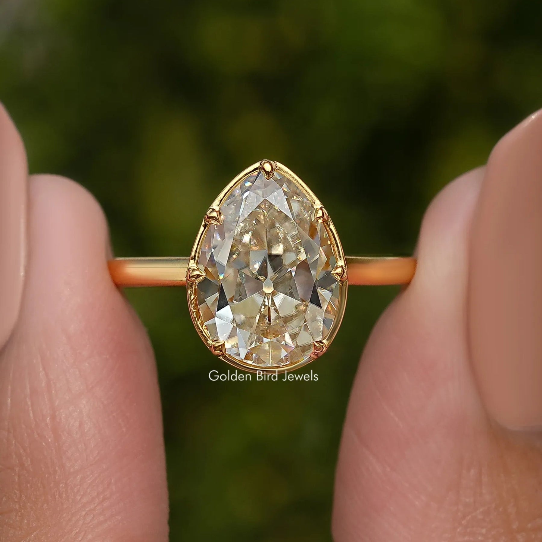 Pear Old Mine Cut Moissanite Engagement Ring