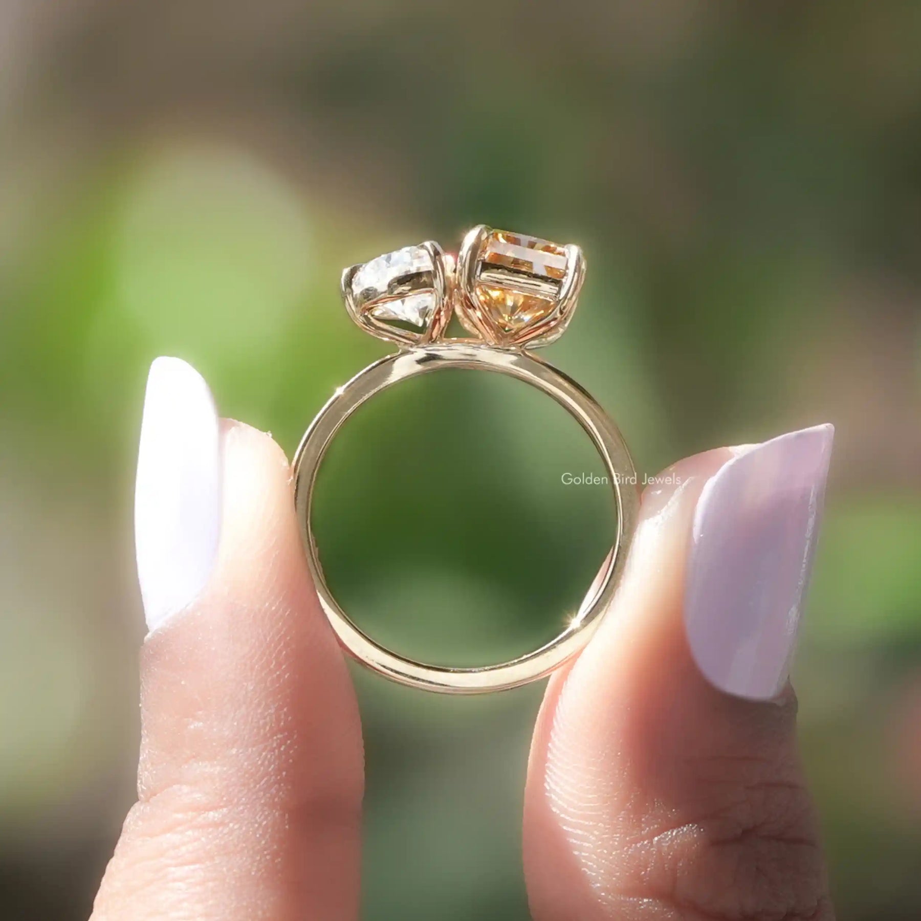 [Toi Et Moi Pear And Radiant Cut Moissanite Ring]-[Golden Bird Jewels]