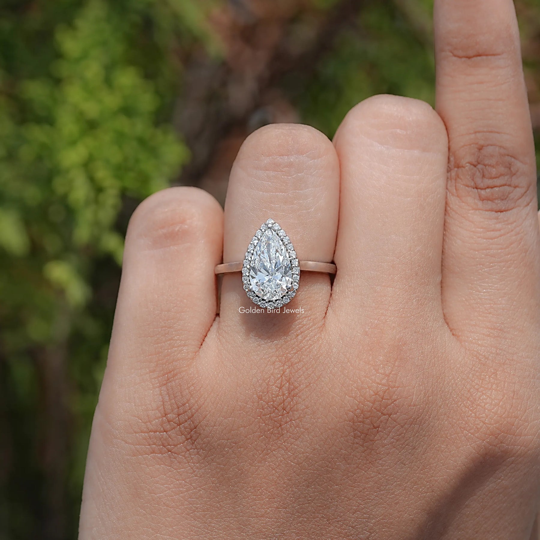 Pear Shaped Lab Diamond Halo Engagement Ring