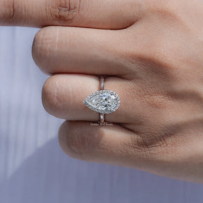 Pear Shaped Lab Diamond Halo Engagement Ring