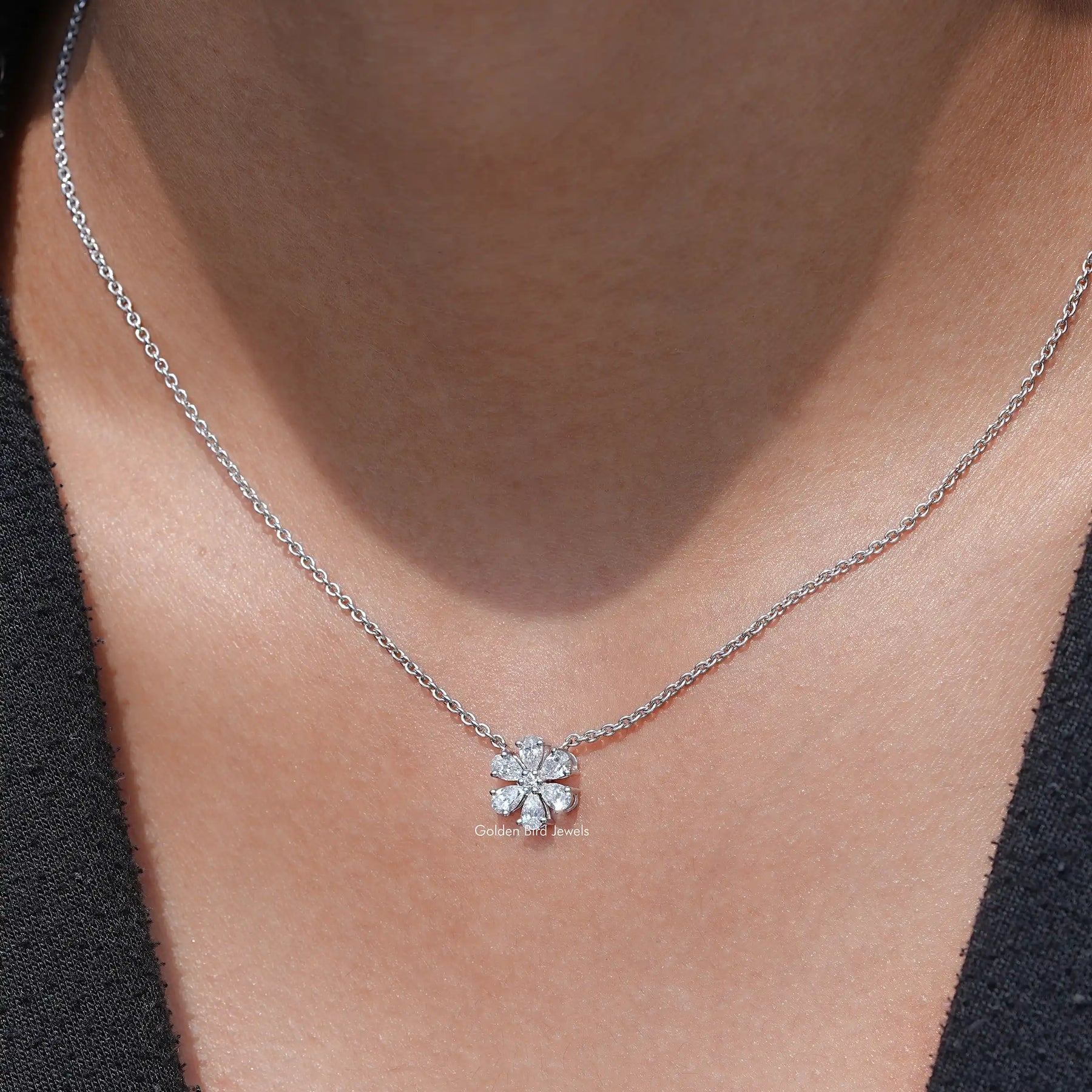 Pear Shaped Lab Diamond Flower Pendant