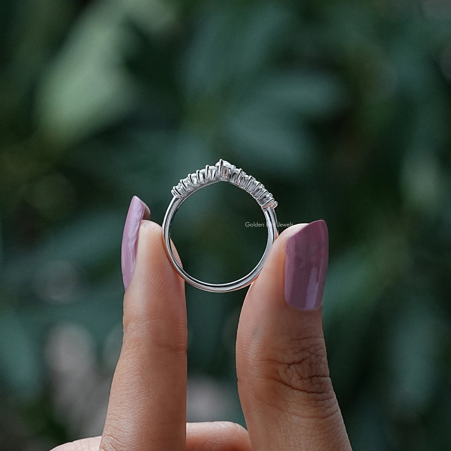 Pear Shaped Moissanite Chevron Wedding Band