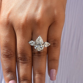 [3 Stone Pear Cut Engagement Ring]-[Golden Bird Jewels]