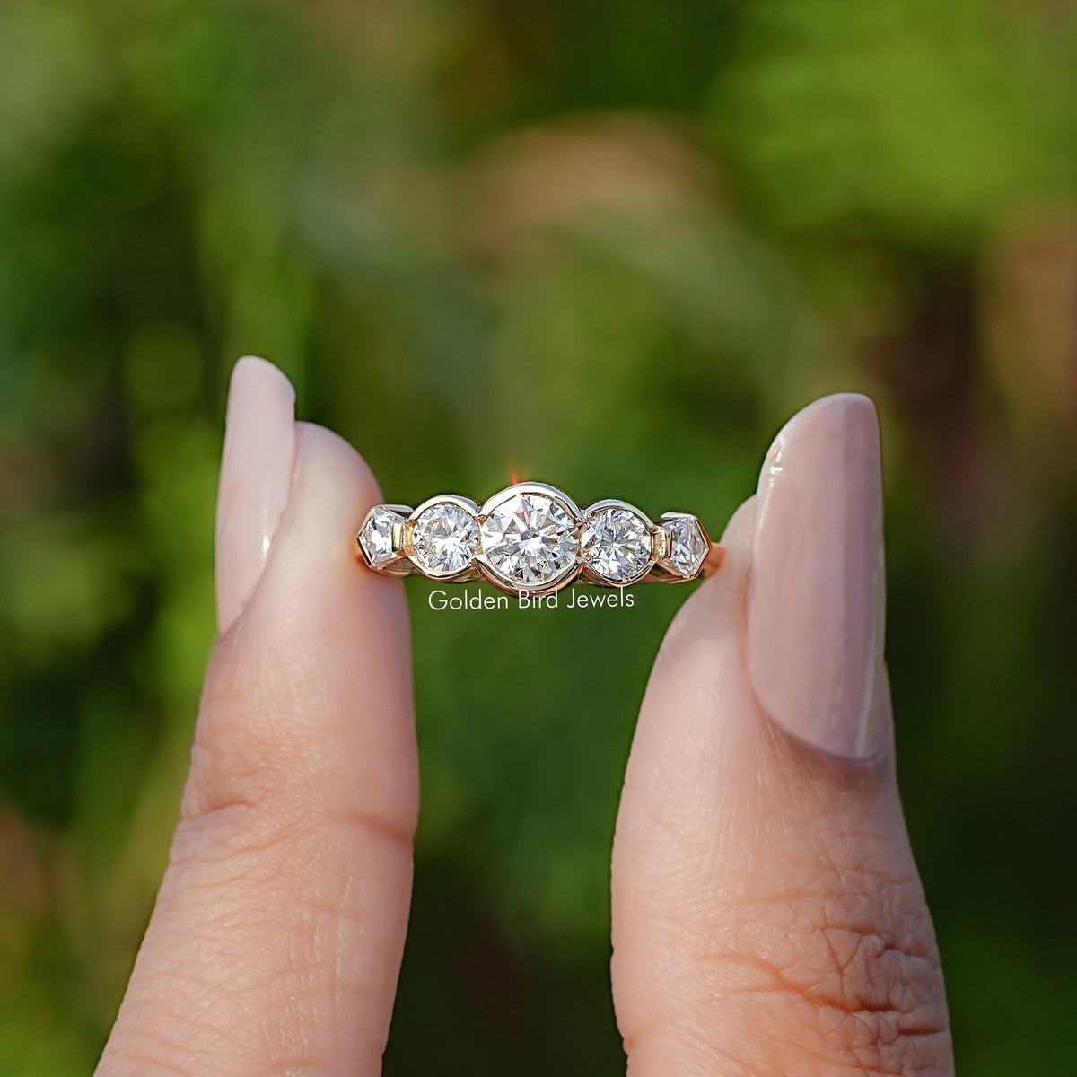 Pentagon And Round Cut Lab Diamond Five Stone Ring