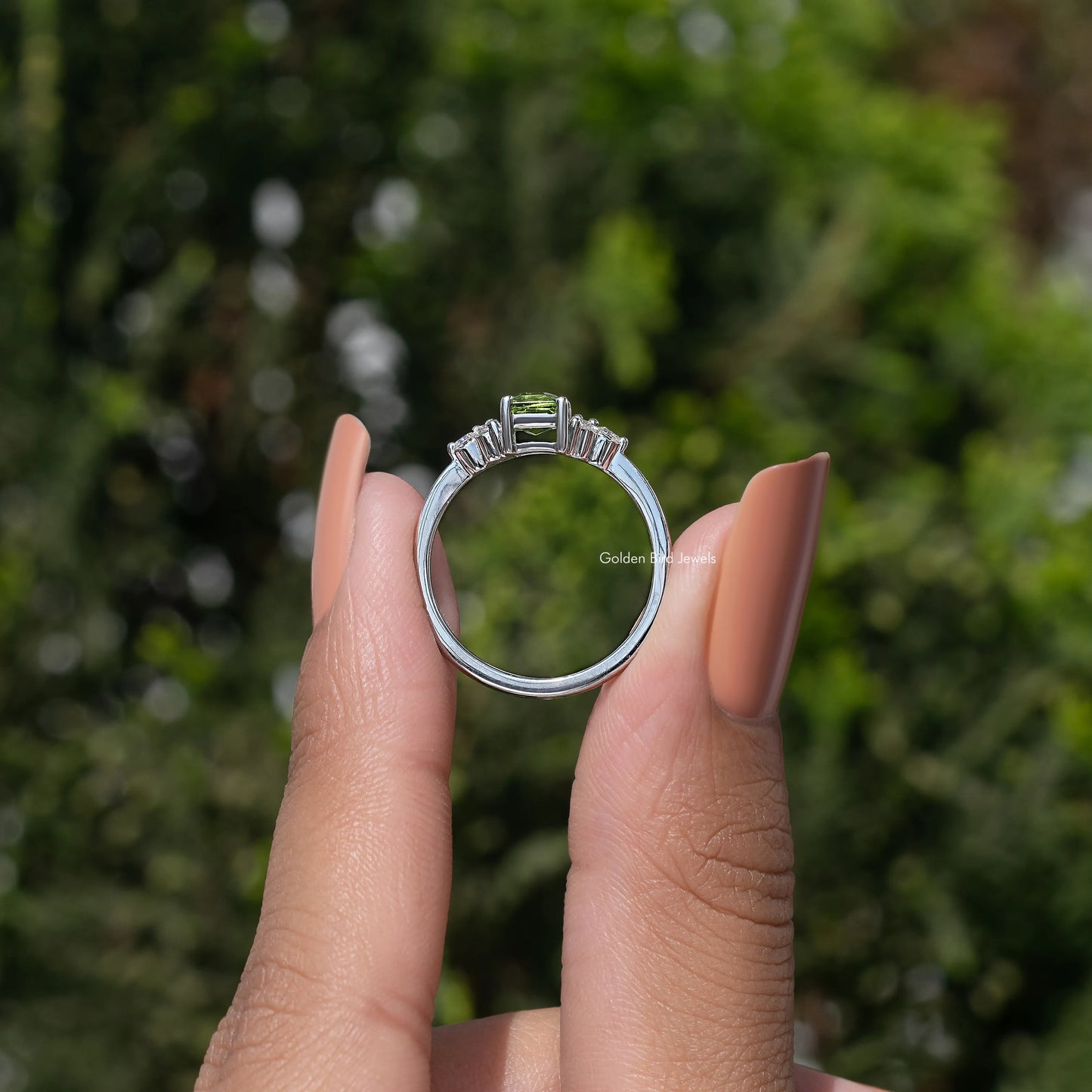 Peridot Green Emerald Gemstone Engagement Ring