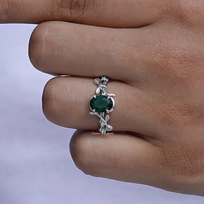 [Oval Cut Gemstone Accent Stone Ring]-[Golden Bird Jewels]