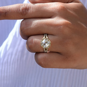 [Yellow Gold Peruzzi Cut Moissanite Ring]-[Golden Bird Jewels]