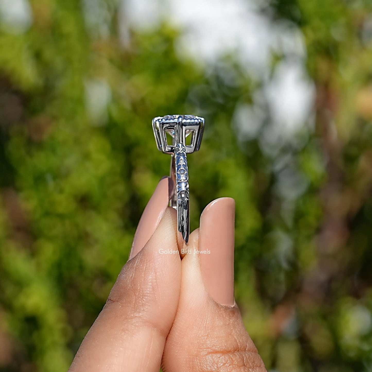 Peruzzi Cut Moissanite Solitaire Ring