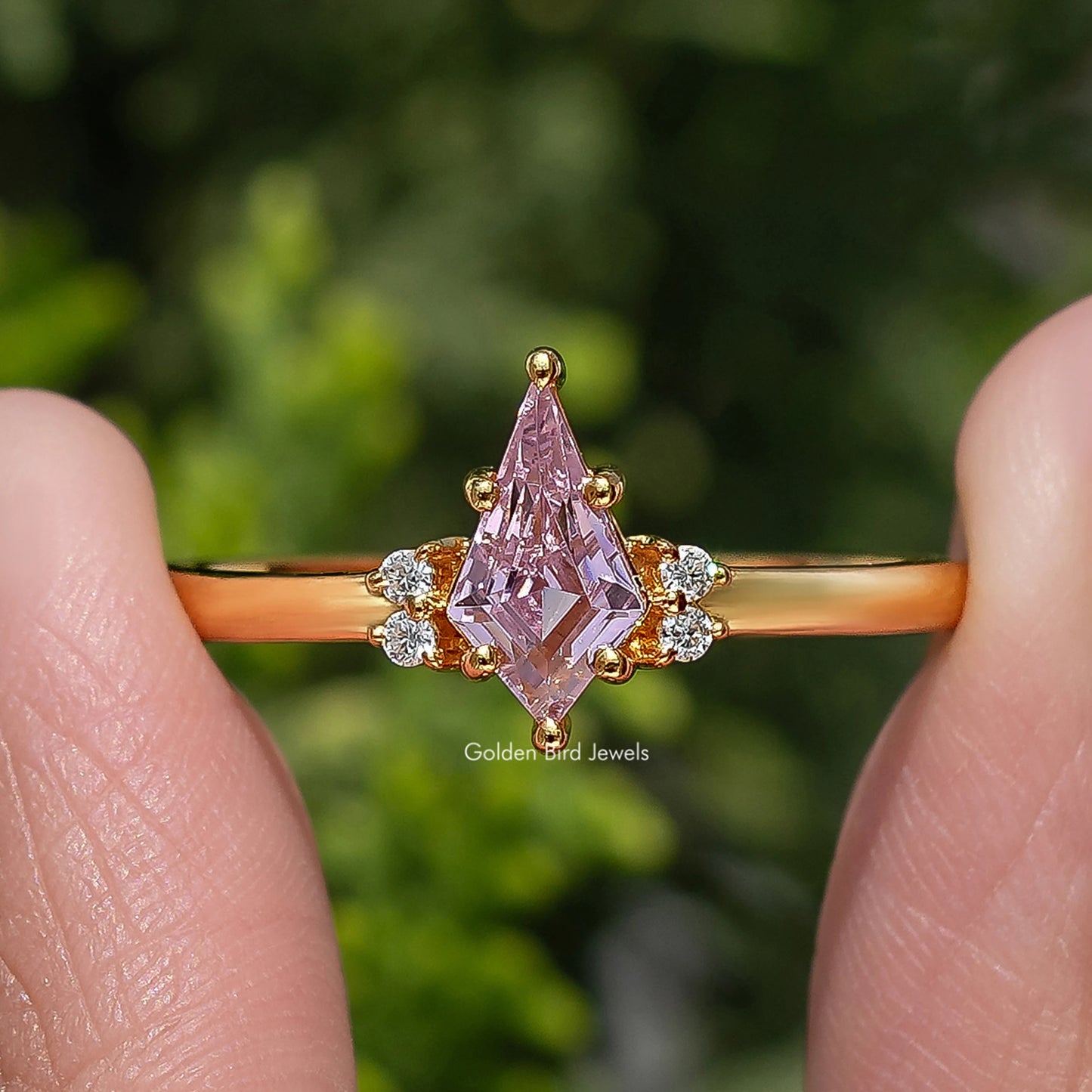 Pink Sapphire Gemstone Kite Cut Engagement Ring