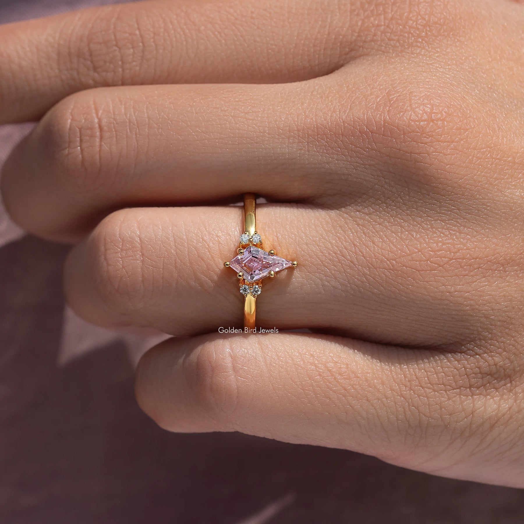 Pink Sapphire Gemstone Kite Cut Engagement Ring