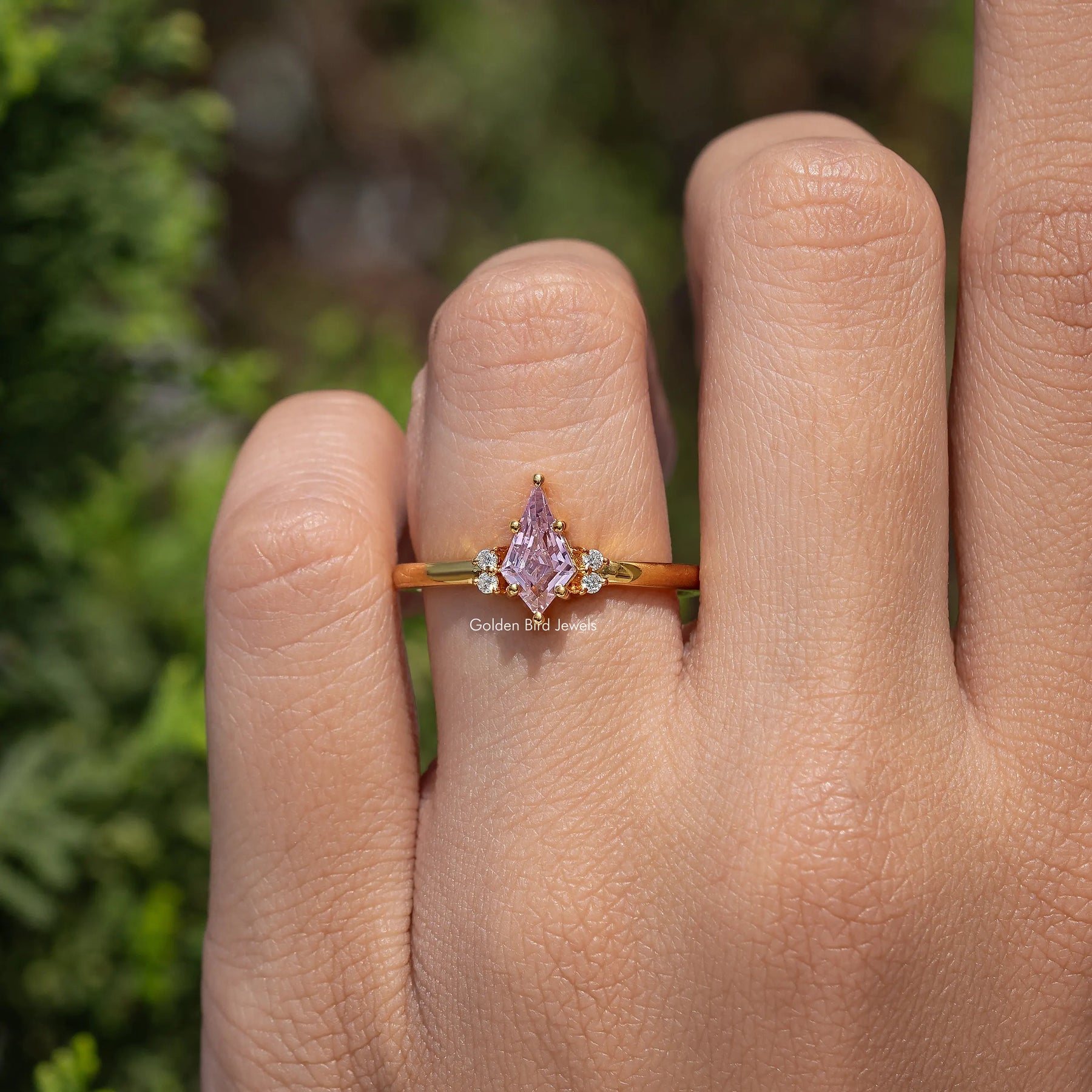 Pink Sapphire Gemstone Kite Cut Engagement Ring