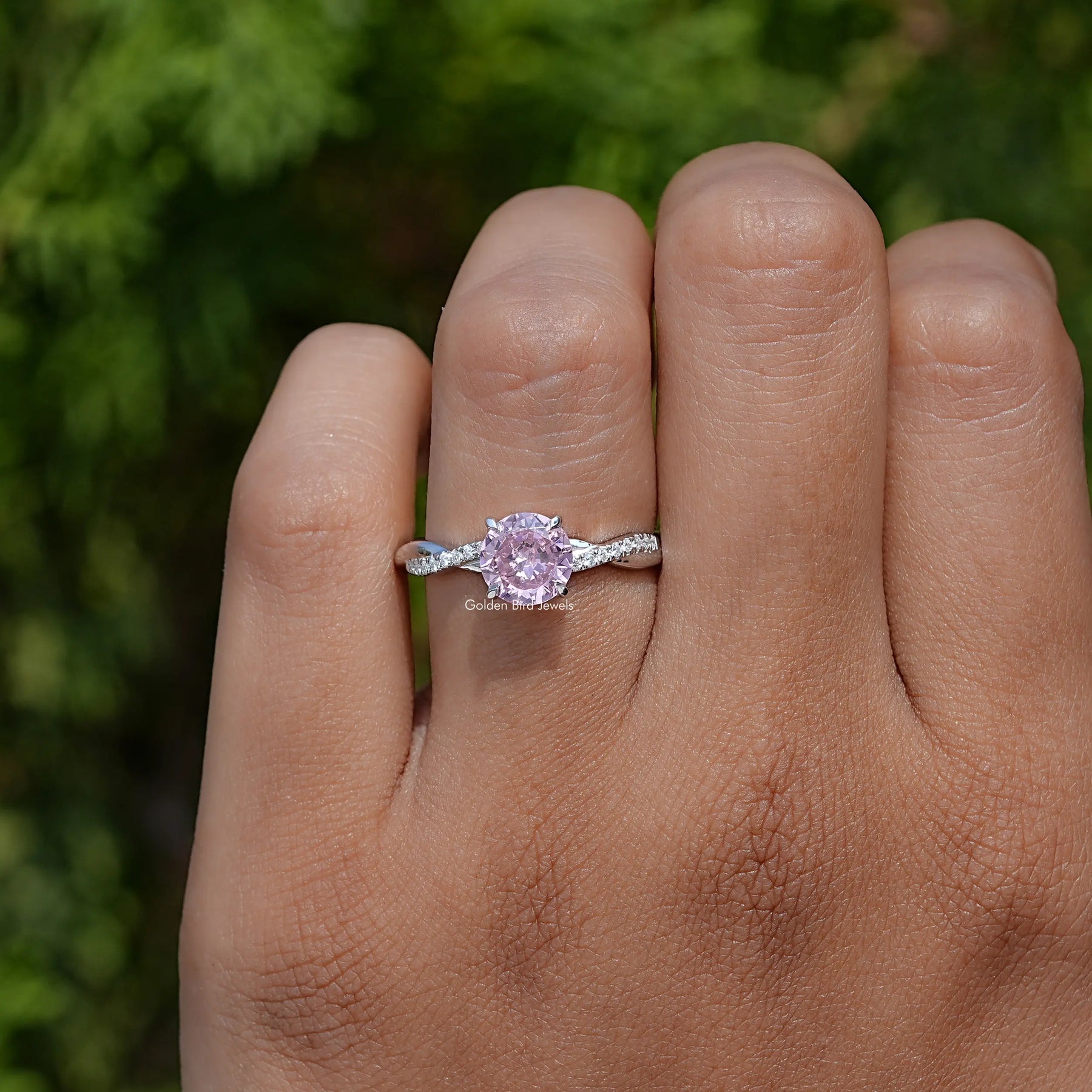 Pink Tourmaline Round Gemstone Accent Ring