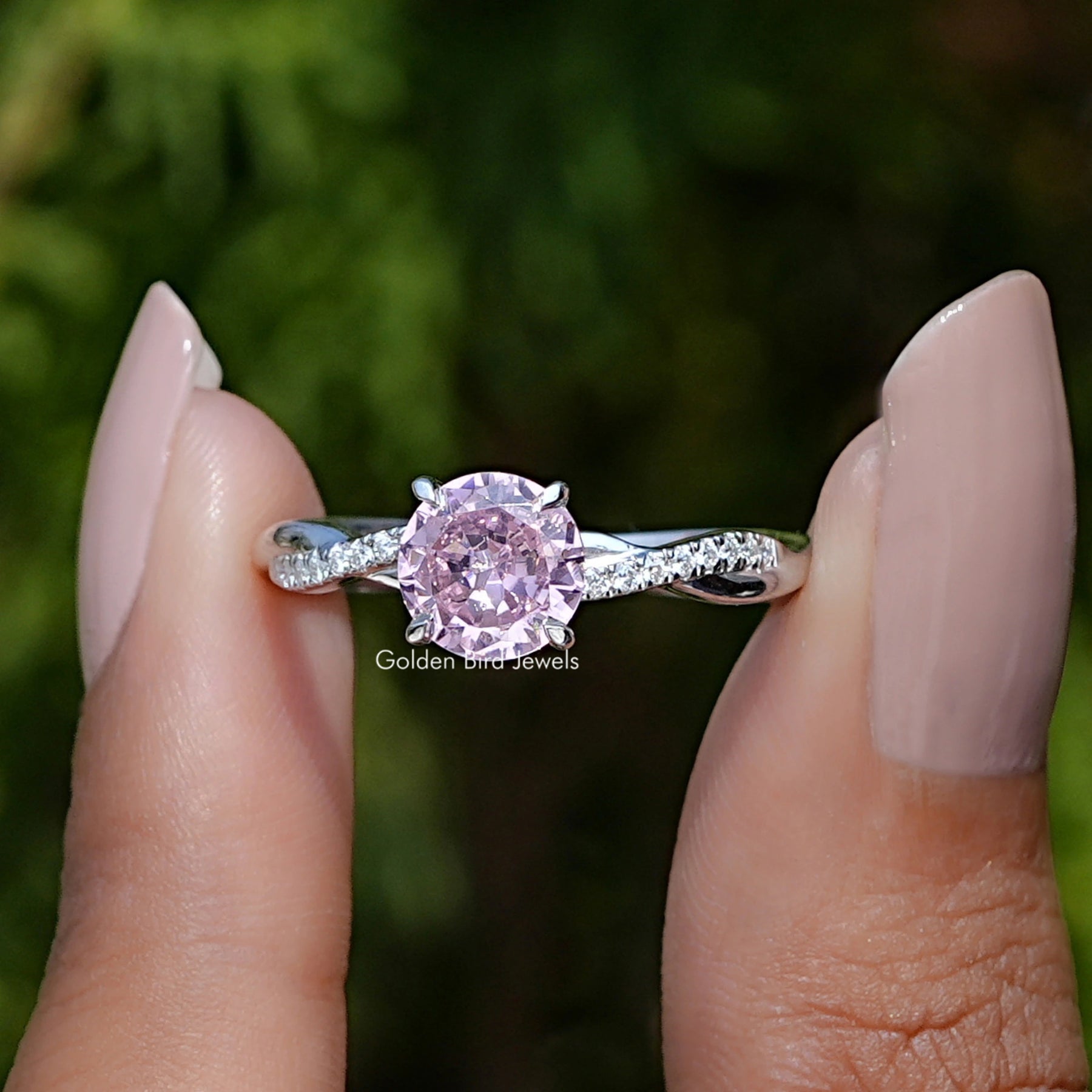 Pink Tourmaline Round Gemstone Accent Ring