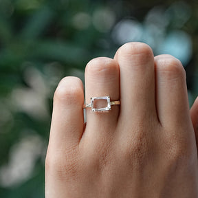 View of Portrait Cut Radiant Moissanite Ring In Yellow Gold 