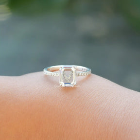 [White Gold Portrait Emerald Cut Moissanite Ring]-[Golden Bird Jewels]