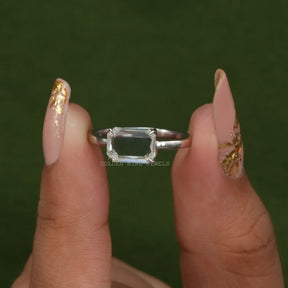 [White Gold Portrait Radiant Cut Moissanite Ring]-[Golden Bird Jewels]