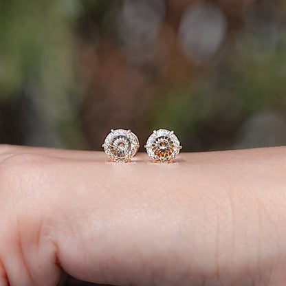 Pair Of a Portuguese Round Cut Moissanite Stud Earrings	