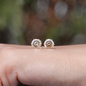 Portuguese Cut Round Moissanite Solitaire Studs