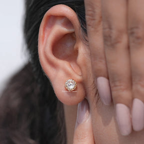 Portuguese Cut Round Moissanite Solitaire Studs