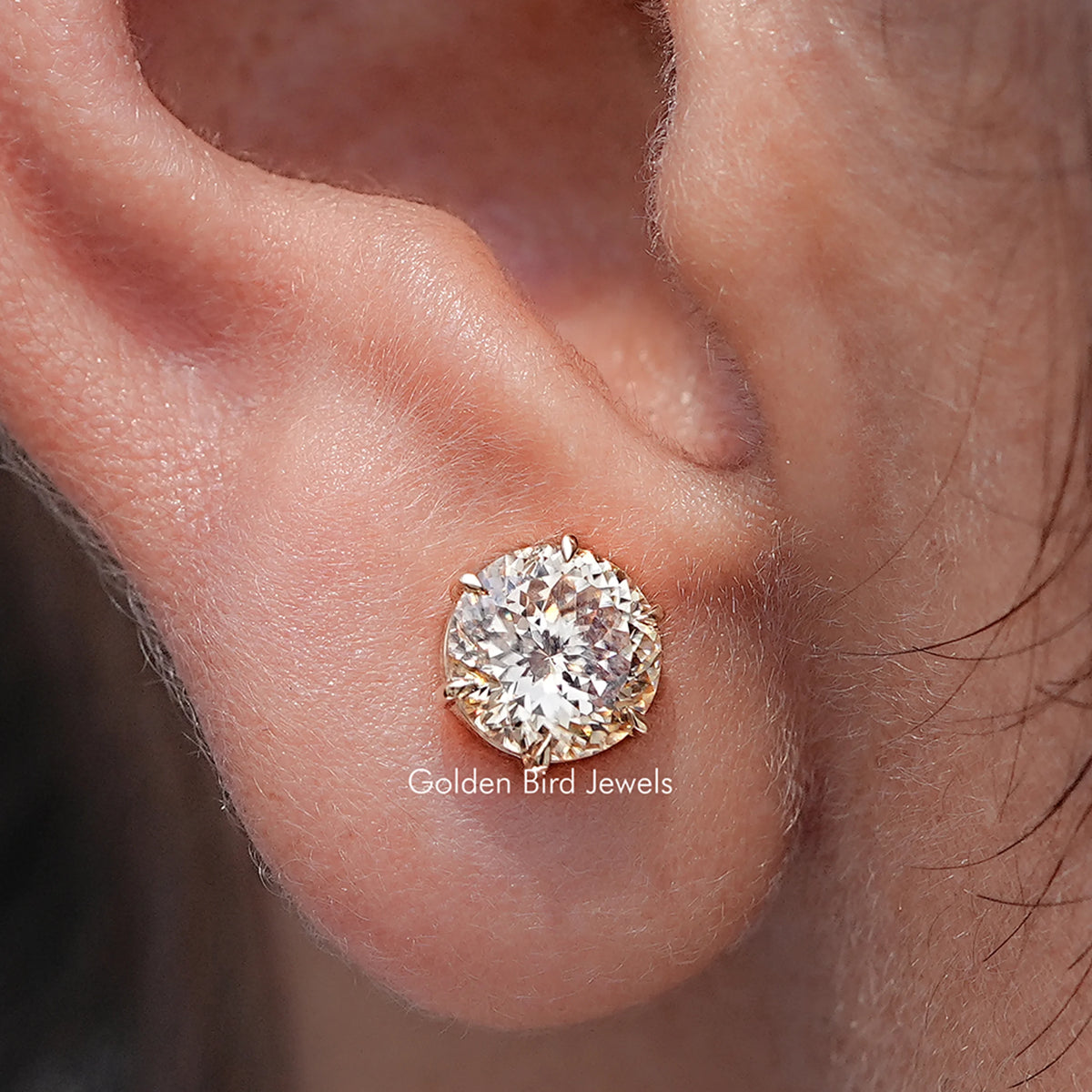 Portuguese Cut Round Moissanite Solitaire Studs