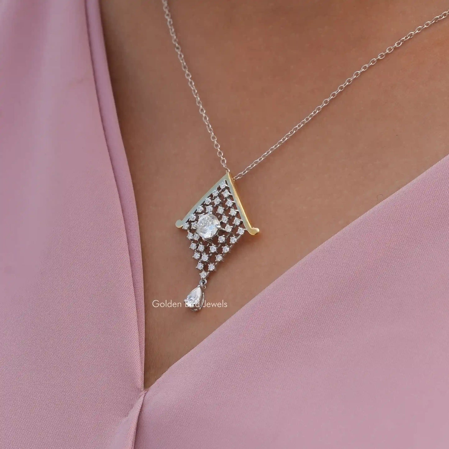 In front view of moissanite portuguese cut pendant