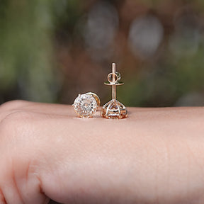 Portuguese Cut Round Moissanite Solitaire Studs