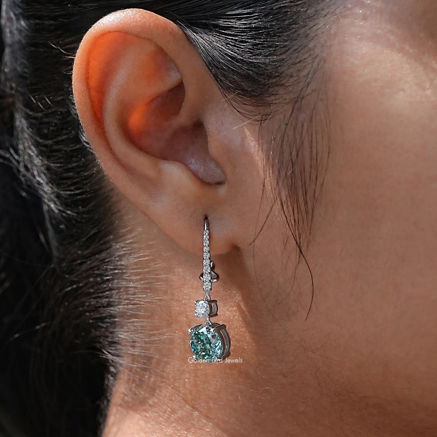 [Round Cut Moissanite Dangle Earrings]-[Golden Bird Jewels]