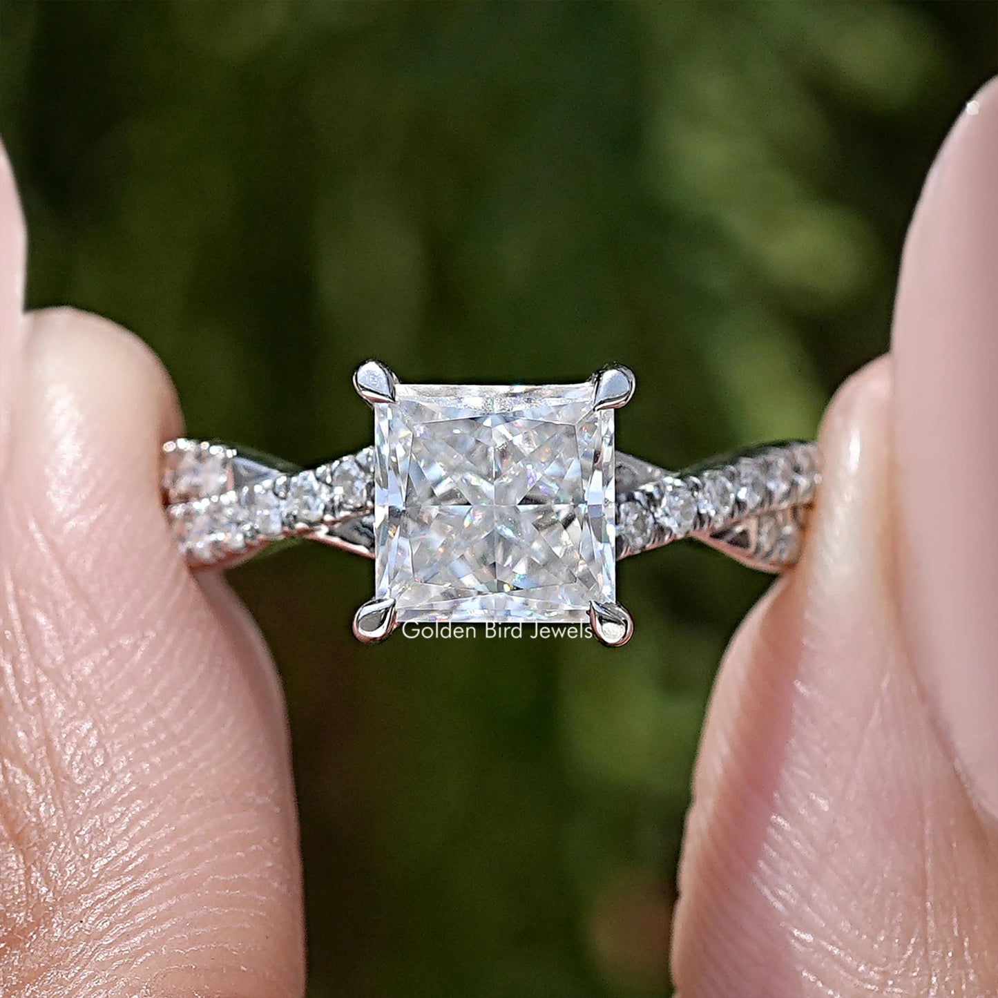Princess Cut Moissanite Twisted Accent Engagement Ring