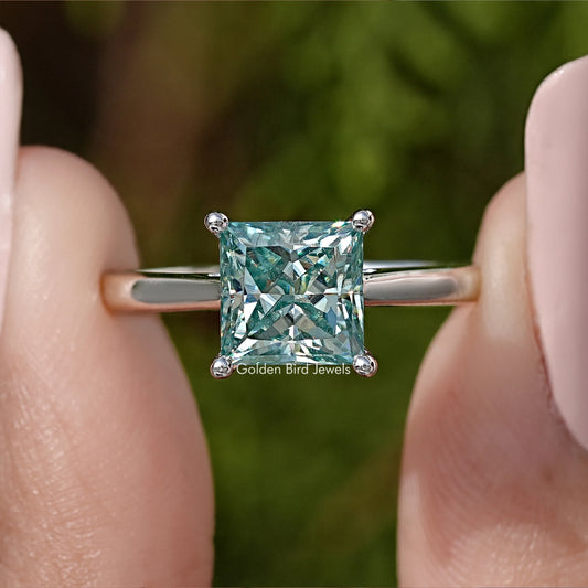 Princess Cut Moissanite Gemstone Solitaire Wedding Ring