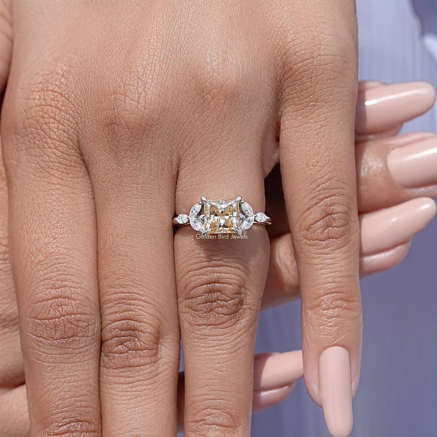 Princess Cut Moissanite Gemstone Engagement Ring