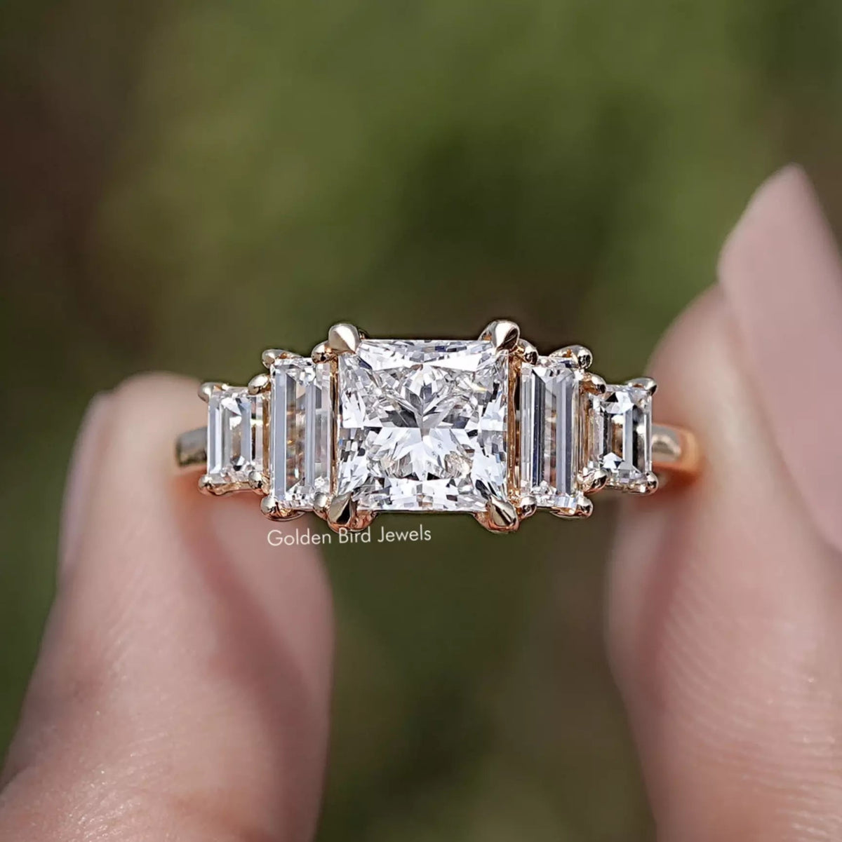 Princess And Baguette Lab Diamond Five Stone Ring