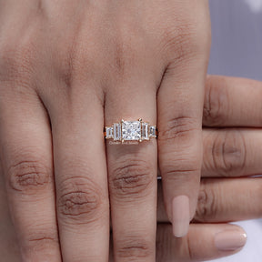 Princess And Baguette Lab Diamond Five Stone Ring