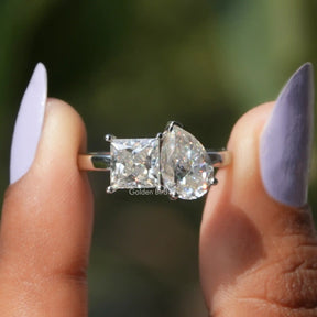 [Pear And Princess Cut Moissanite Toi Et Moi Ring]-[Golden Bird Jewels]