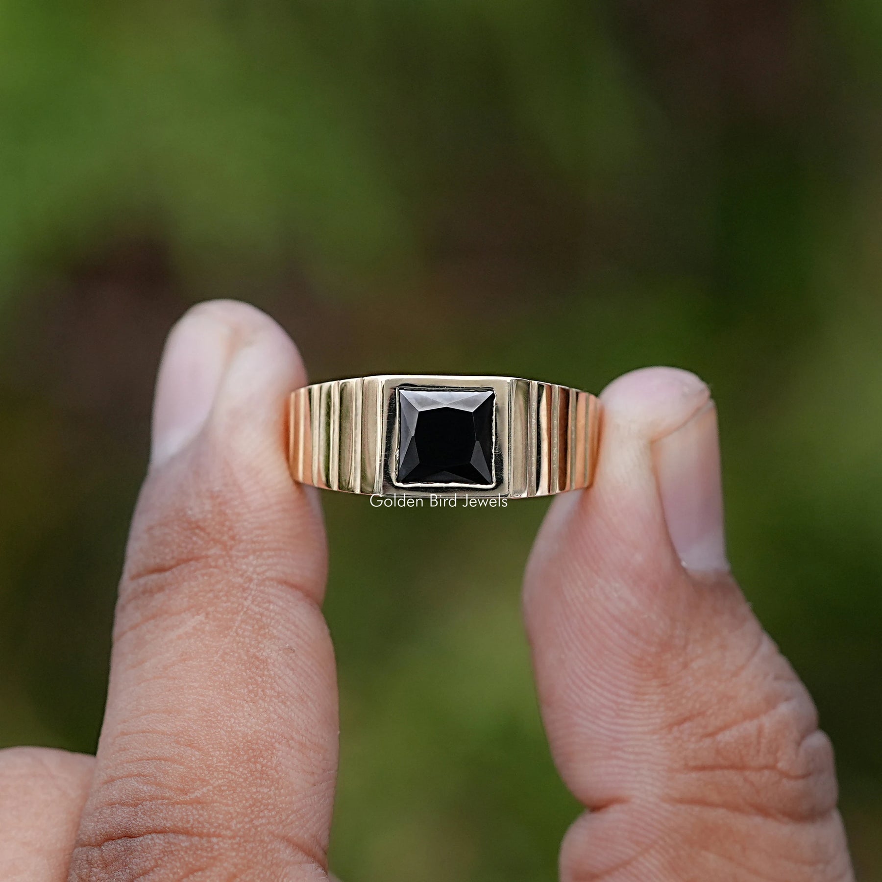 Princess Cut Black Gemstone Solitaire Men's Ring