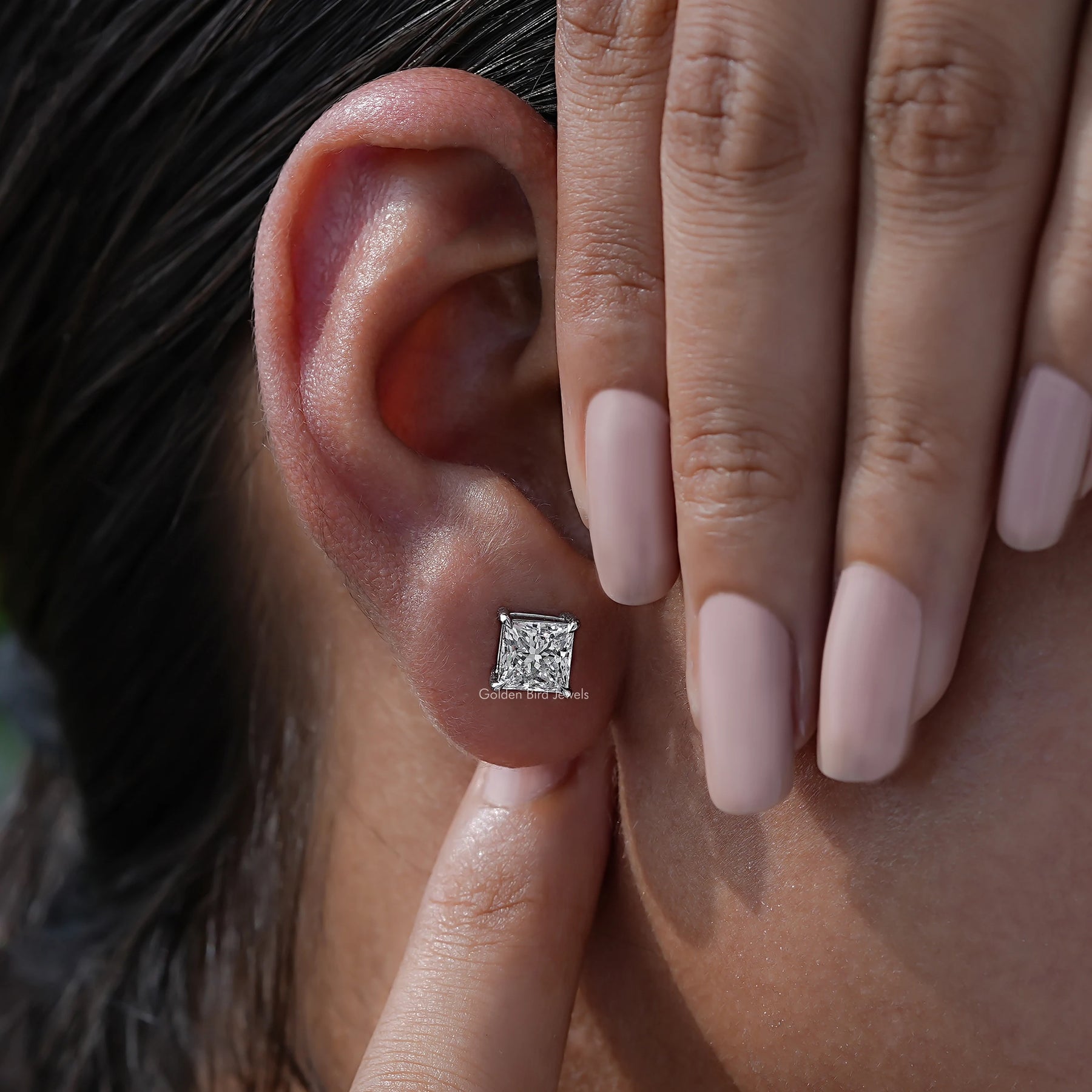 [Princess Cut Diamond Stud Earrings]-[Golden Bird Jewels]