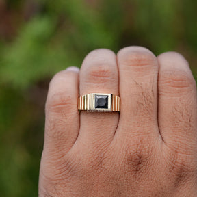 Princess Cut Black Gemstone Solitaire Men's Ring