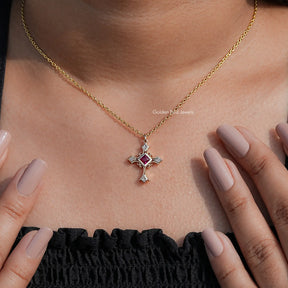 Criss Cross Princess Cut Gemstone Pendant