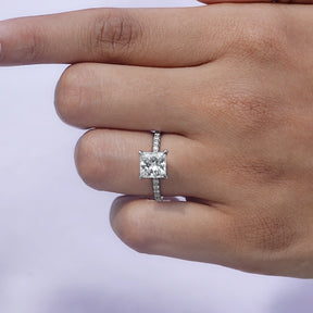 Detailed View Of Princess Cut Diamond Ring In White Gold