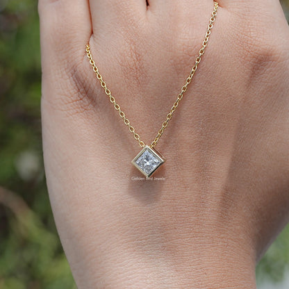 hand Showing View of Princess Cut Lab Diamond Pendant