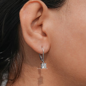 Front view of Princess Diamond Drop Earrings
