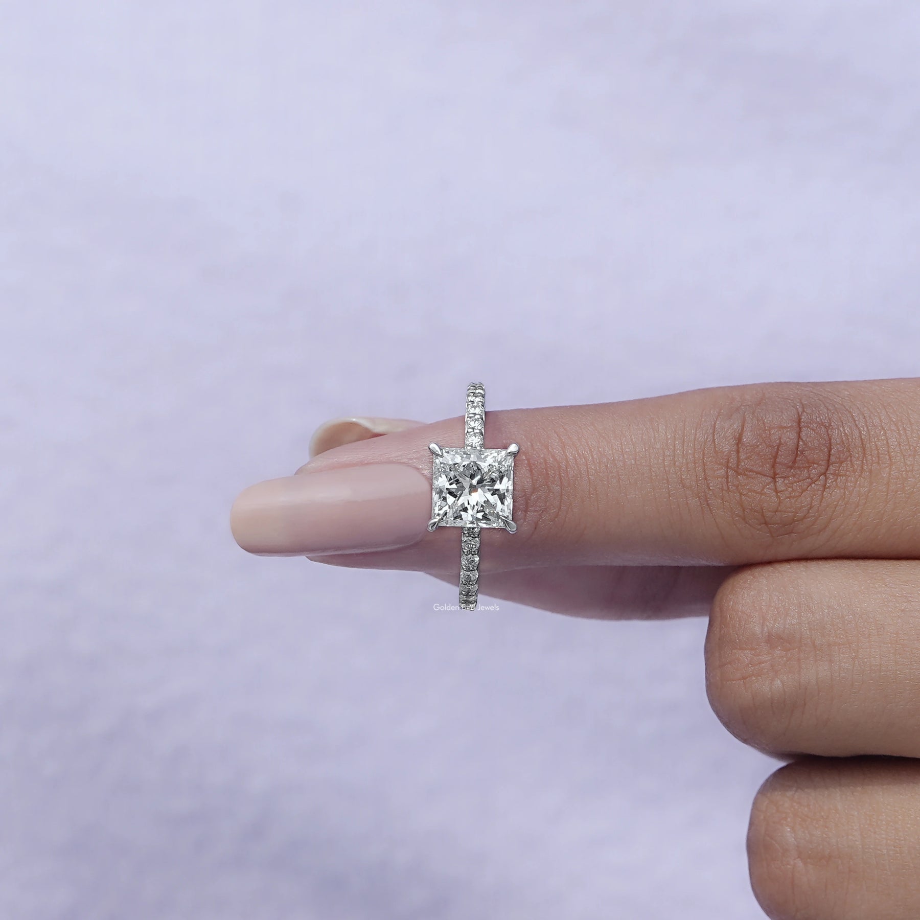 [White Gold Princess Cut Diamond Ring]-[Golden Bird Jewels]