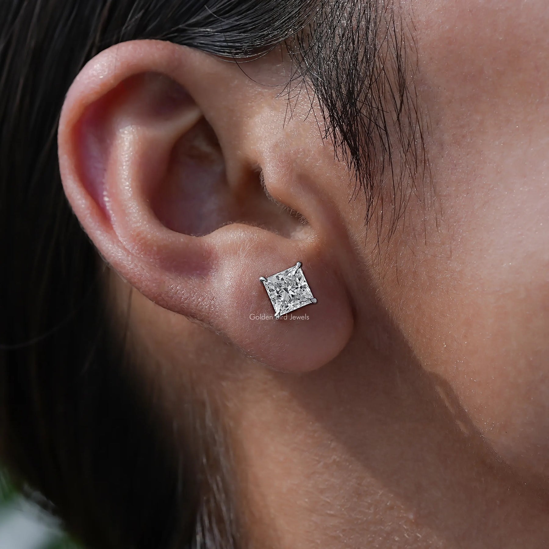 [Solitaire Princess Cut Stud Earrings]-[Golden Bird Jewels]