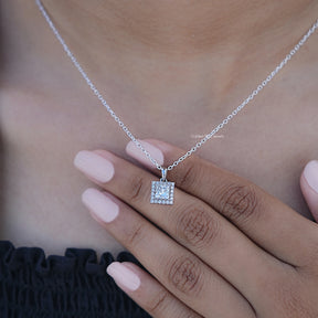 Princess Cut Lab Diamond Halo Pendant