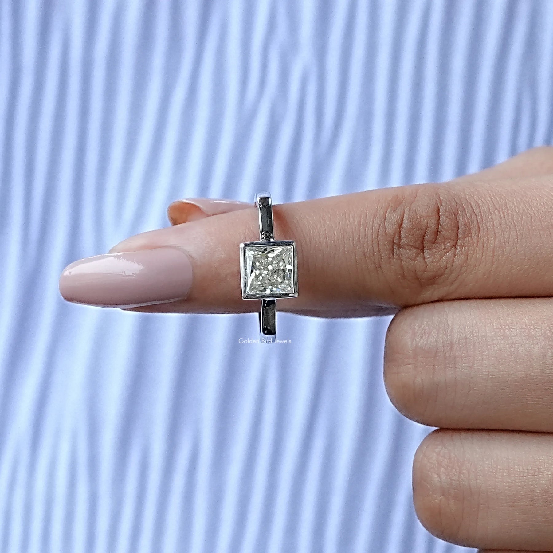 [Moissanite Princess Cut Solitaire Ring]-[Golden Bird Jewels]